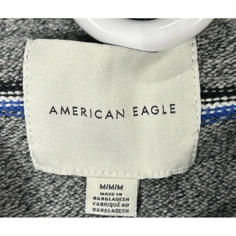 American Eagle Outfitters Sweater Men's Pullover Crew Neck‎ Gray Blue Stripes